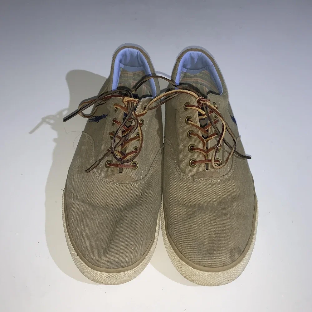 Polo Ralph Lauren Sneakers Mens Size 13 Vaughn Beige Twill Lace Up Casual